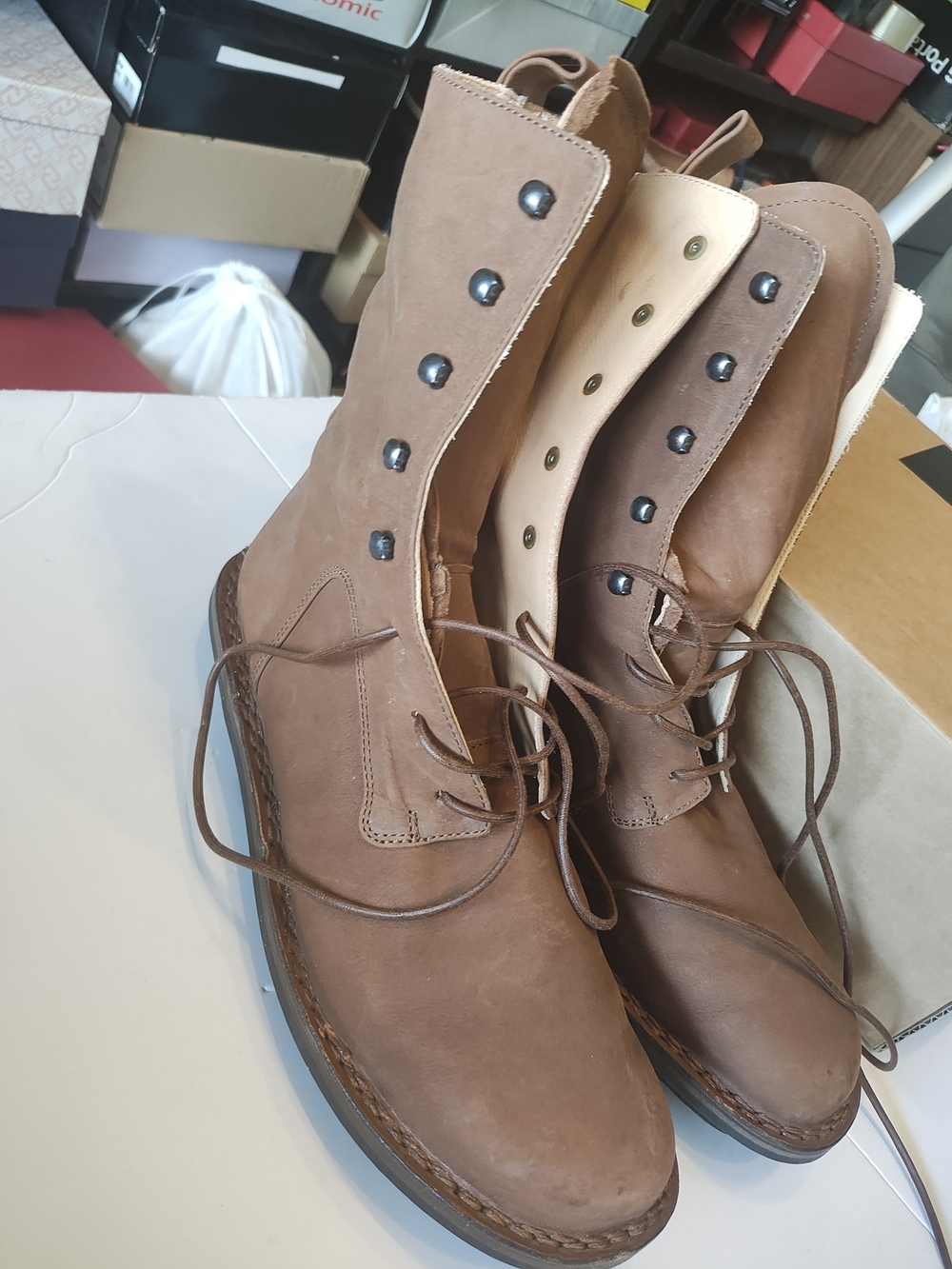 Women's Brown Leather Combat Boots - Lace-Up Moto Style 10